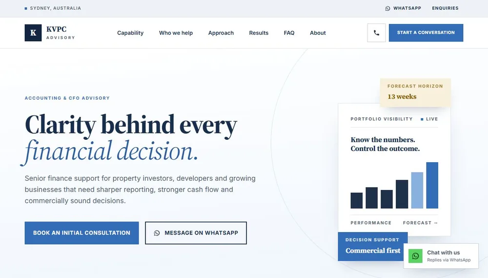 KVPC Advisory homepage presenting virtual CFO and accounting services